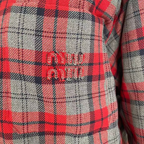 Medium-weight plaid down jacket - Picture 7 of 13